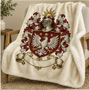 Custom Family Crest Sherpa Blanket – Personalized Coat of Arms Throw